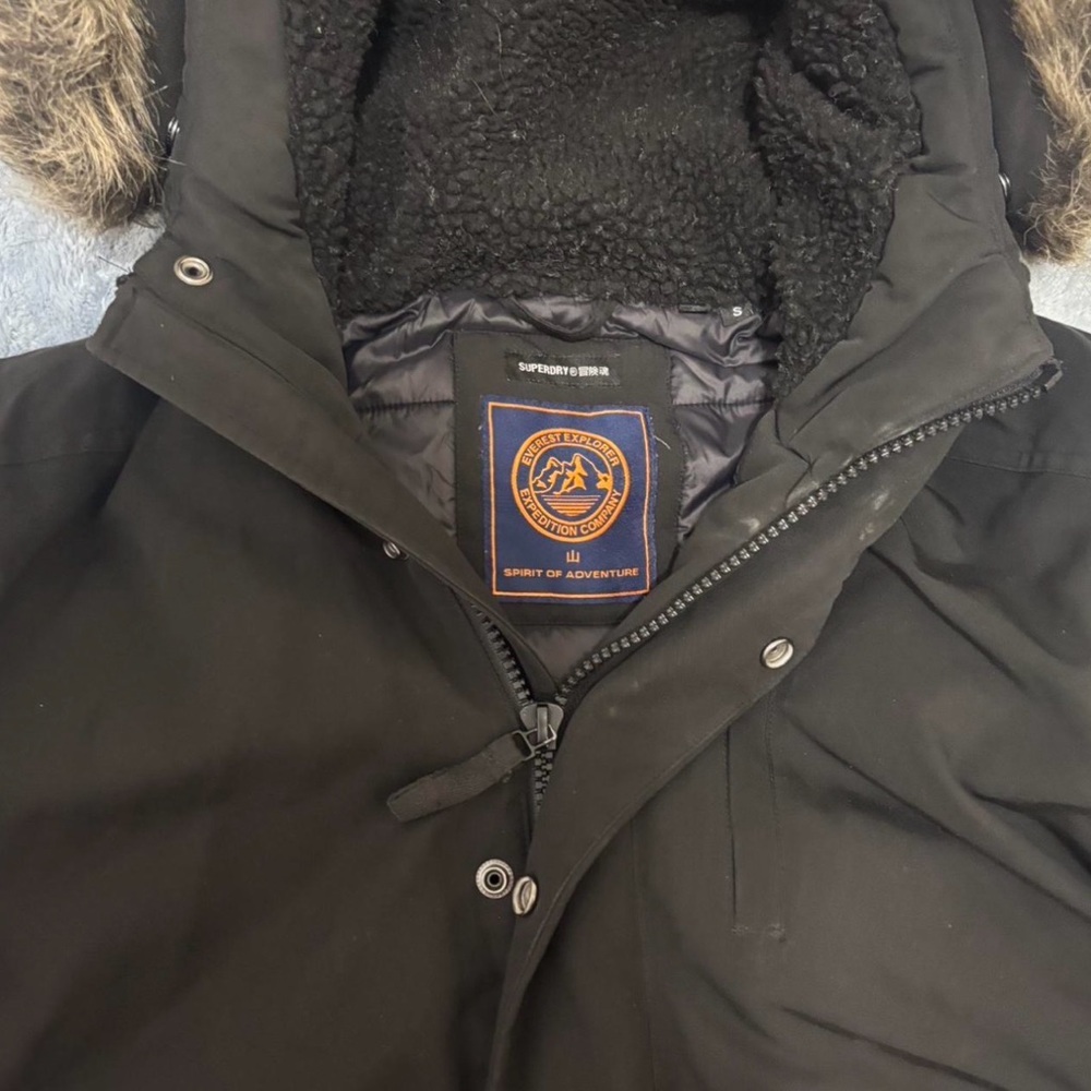 Superdry Black Puffer Jacket with Fur Hood